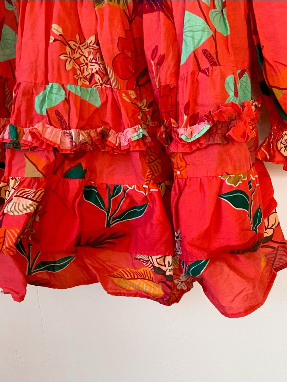 Farm Rio x Anthropologie Smocked Ruffle Mini Dress Coral - Picture 7 of 12